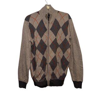 Gap Argyle Full-Zip Sweater Beige Gray Orange Cotton Wool Blend Mens Size L